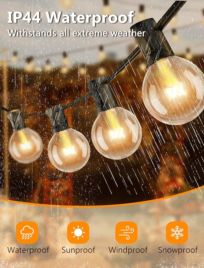 Abeja 50FT G40 Globe String Lights, Outdoor Patio String Lights with 53 Edison Globe Bulbs(3 Spare), Hanging Bistro Light Waterproof for Balcony Party Wedding Market Cafe, Black