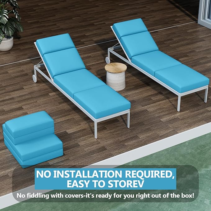 4 Pcs Chaise Lounge Cushions Outdoor, 72 x 21 x 4 Inch Lounge Chair Cushions for Outdoor Furniture - Waterproof Lounge Patio Replacement Cushion, 4In Fade-Resistant ThickPatio Chaise Lounge Cushion