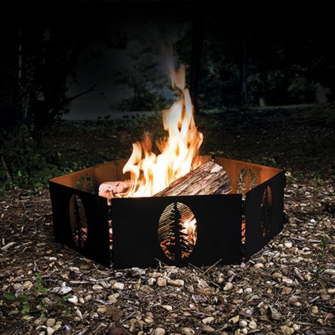 Camco Heavy Duty Steel Campfire Fire Pit Ring - 27"" Wide with Hinged Construction - Portable Fire Pit Features Collapsible Design & is Easily Transportable - Includes Storage Bag - (51091)