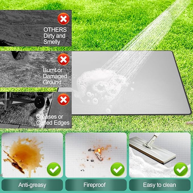 UBeesize 48x40 Inch 4-Layer Grill Mat, Heavy Duty Under Grill Mat for Charcoal & Gas Grills, Fire Pit Mat, Deck Protector, Heat Resistant to 2000°F, Waterproof Oil Proof, Reusable & Easy to Clean