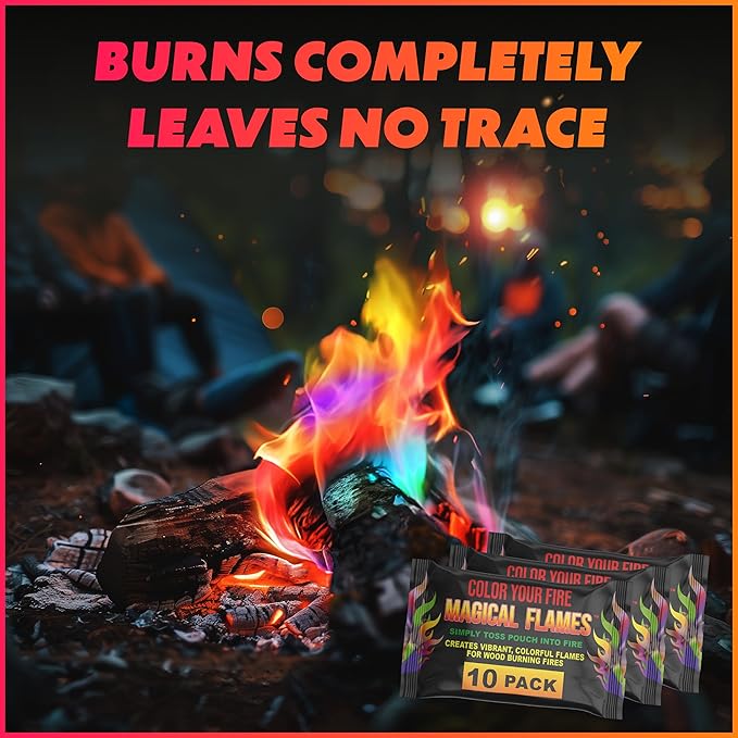Magical Flames Fire Color Packets (10 Pack), Vibrant Multi-Color Fire for Fire Pits, Campfires, Bonfires & Fireplaces - Camping Essentials & Outdoor Party Accessories