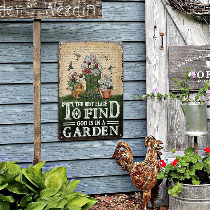 Cute Funny Garden Decor Gardening Gifts for Gardeners Spring Farmhouse decor Patio Signs Fence Decor Vintage Signs for Outside