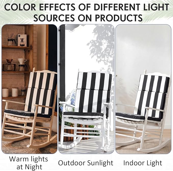 4 Pack Outdoor High Back Chair Cushion, 44 x 20 inches Patio Chair Cushions Waterproof Rocking Cushions Indoor Furniture Seat Pad, Weather Resistant (Stripe,Black White)