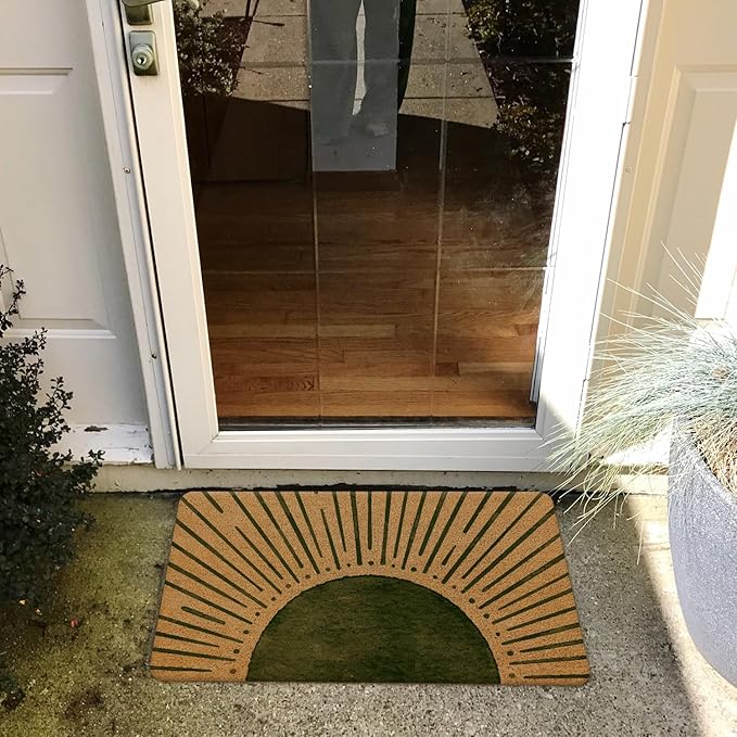 Nogrit Boho Coir Doormat for Outdoor Entrance Front Door Mats Outdoor, Green Boho Welcome Mat Door Mat Indoor Door Mats for Entryway, 17x30 (Green Sun)