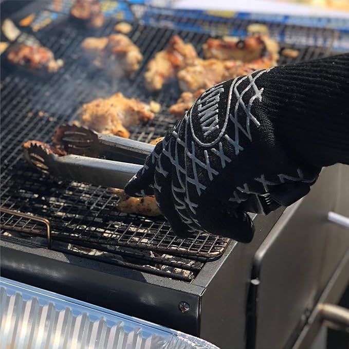 Kingsford Heat Resistant BBQ Grill Gloves, Aramid Fiber and Silicone Grip, Five Finger Gloves for Grilling, Baking, Frying, Smoker and Fire Pit Outdoor Use, One Size - 2 Count