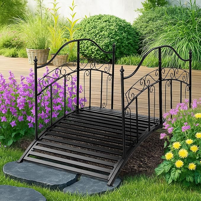 Outvita Metal Garden Bridge for Outdoor, Elegant Decorative Bridge with Powder-Coated Finish and Security Guardrail for Patio Pond Backyard Landscaping (Fairy Tale)
