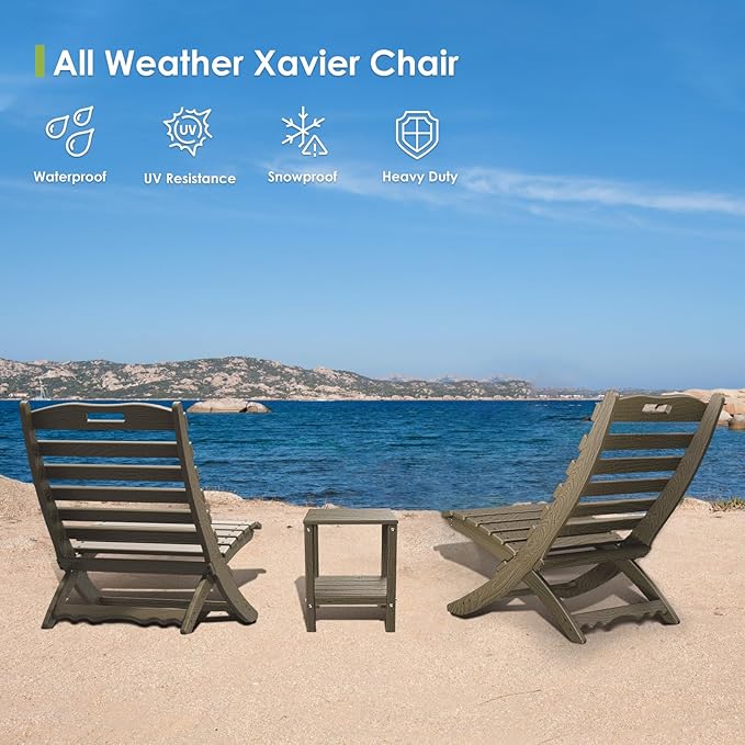 GREENVINES Folding Wave Chairs Set of 2 | Xavier | Portable Adirondack Chair | HDPE Wood Grain | All Weather | Desert Brown | for Fire Pit Beach Outdoor Deck Poolside Garden Patio Porch Fishing