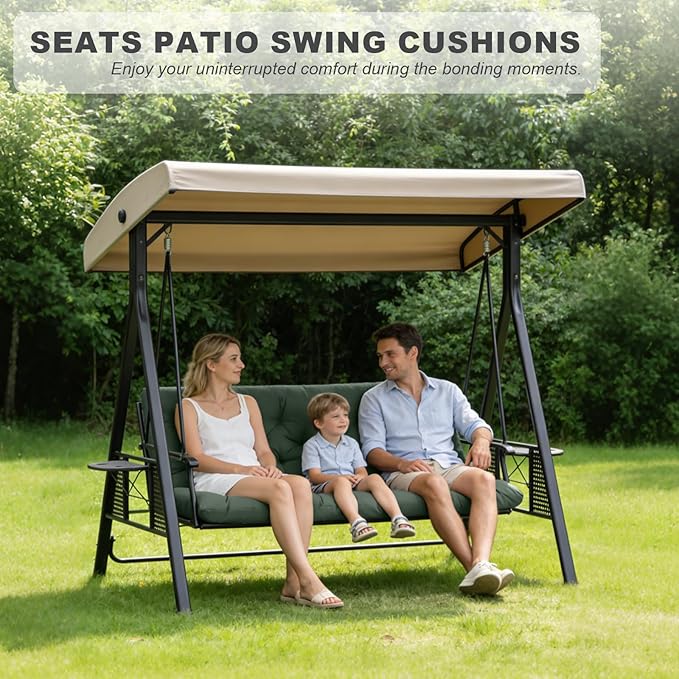 Porch Swing Cushions,Outdoor Cushions 3 Seater Replacement with Backrest, Waterproof Thickened Bench Cushion with Ties for Porch, Patio,Outdoor, Backyard and Garden (Dark Green 47 * 40 in)