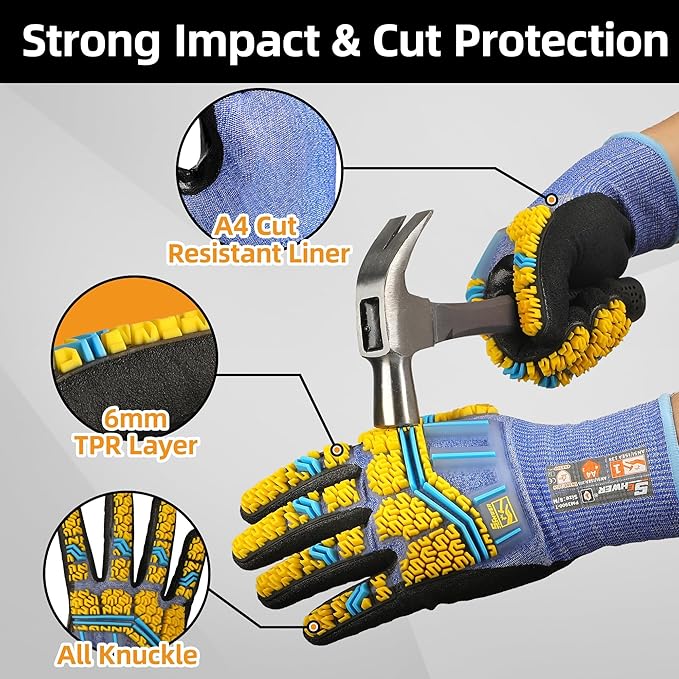 Schwer PRO-SKIN Impact Gloves with ANSI A4 Cut Reistant Protection, Flexible and Comfortable Work Gloves with Grip，Touchscreen, Used for Oil and Gas E&P，Mechanic, Construction, Non-PFAS, S, PM3900-T