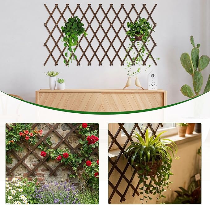 4 PCS Expandable Garden Trellis, 37" x 90" Trellis for Climbing Plants Outdoor, Wooden Lattice Fence Wall Panel Lattice Panels for Outside, for Climbing Plants Vine Ivy Rose Cucumbers Clematis