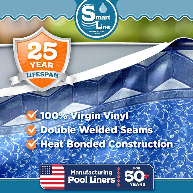 Smartline 15 ft Round Swimming Pool Liner | Tuscan | Unibead Style | 52 Inch Wall Height | 25 Gauge Heavy Duty Virgin Vinyl | Designed for Steel Sided Above Ground Pools
