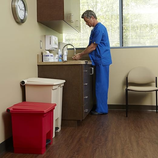Rubbermaid Commercial Products Legacy Step-On Trash/Garbage Can/Bin, 8 Gallon, Red, for Doctor's Office/Hospitals/Healthcare
