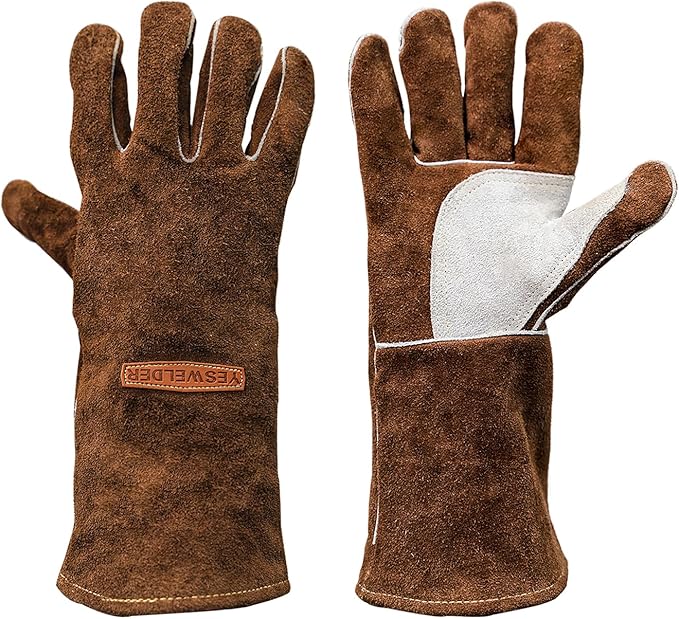 YESWELDER 14-Inch Welding Gloves - Cow Leather, Heat/Fire Resistant for Forge/Mig/Stick Welding, Oven/Grill/Fireplace Mitts with Soft Lining - Ideal for Furnace/Stove/Pot/Wood Burner/BBQ