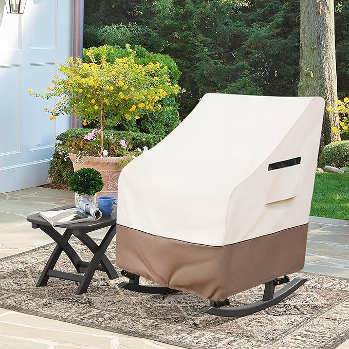 Outdoor Rocking Chair Cover, Heavy Duty 600D Patio Chair Winter Cover for 27" W x 34" D x 45" H, Beige