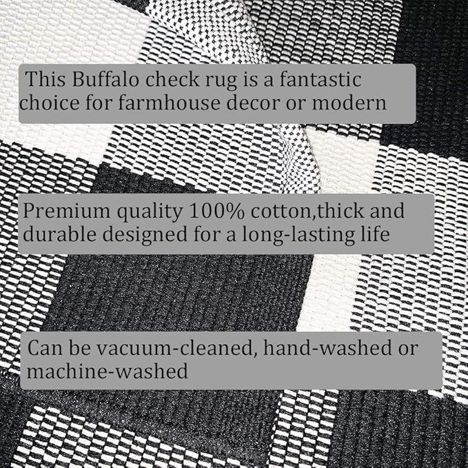 Buffalo Plaid Outdoor Rug, 27.5''x43'' Black White Check Indoor/Outdoor Area Rugs, Layering Rug for Hello/Welcome Door Mat, Washable Cotton Woven Farmhouse Mat for Christmas Front Porch Décor