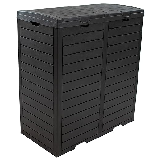 Sunnydaze 78-Gallon Double Patio Trash Can with Lid - Outdoor Garbage Can with Drip Trays - Weather-Resistant Resin - Black