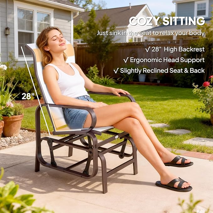 Outsunny Outdoor Glider Chair Set of 2, Gliders for Outside Patio with Smooth Gliding Mechanism and Lightweight Construction for Backyard, Beige
