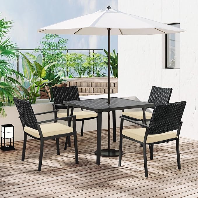 Outdoor Chair Cushions 18.5x16 Inch Waterproof Patio Chair Cushions with Tie 5 Year Color Fastness Thick Outdoor Seat Cushion for Patio Furniture Beige Set of 4