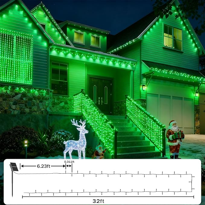 SOLARBABY 4 Pack Solar Christmas Lights Outdoor,Total 146Ft 400 LED Solar String Lights Outdoor with 8 Modes,Waterproof Green Fairy Light for Outside Garden Patio Yard Xmas Tree Christmas Decoration