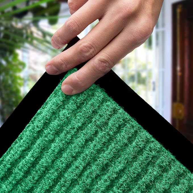 LuxUrux Striped Green Door Mat 2-Pack - Heavy-Duty, Waterproof, Low-Profile (17''x30'') - Indoor/Outdoor Mats for Entry, Patio, Garage - Easy to Clean, Ideal for High Traffic Areas