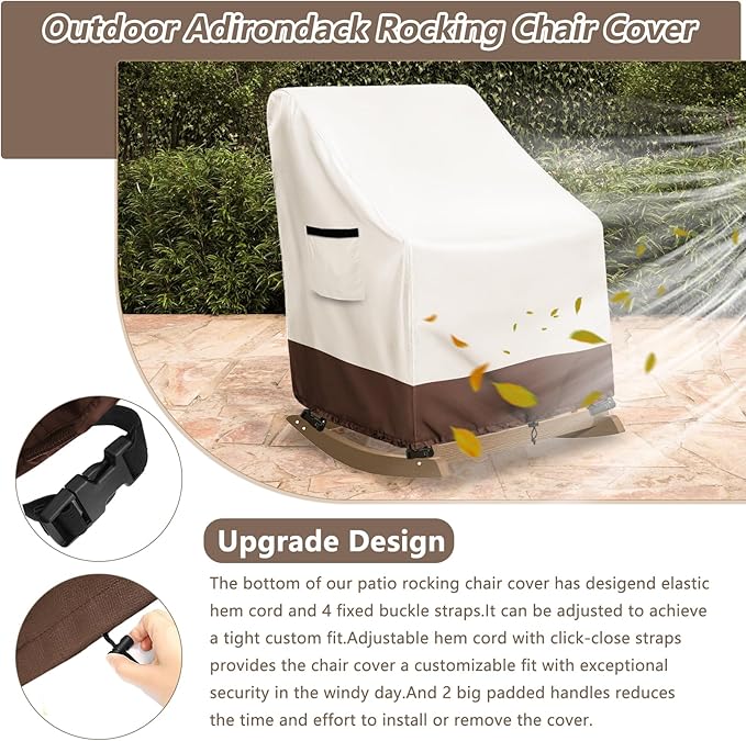 Outdoor Adirondack Rocking Chair Cover 2 Pack,Heavy Duty 600D Waterproof Patio Rocking Chairs Cover for 30" W x 33" D x 32" H Rocking Chair,Beige