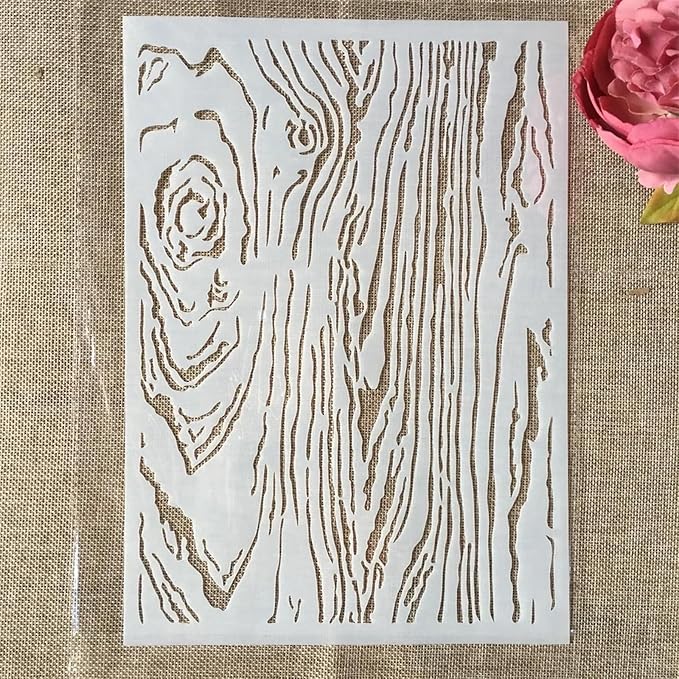 TIAMECH A4 Reusable Wooden Texture Stencil for Painting - Wood Grain Layering Template, DIY Wall Art, Furniture, Scrapbook & Crafts (8.3x11.7inch)