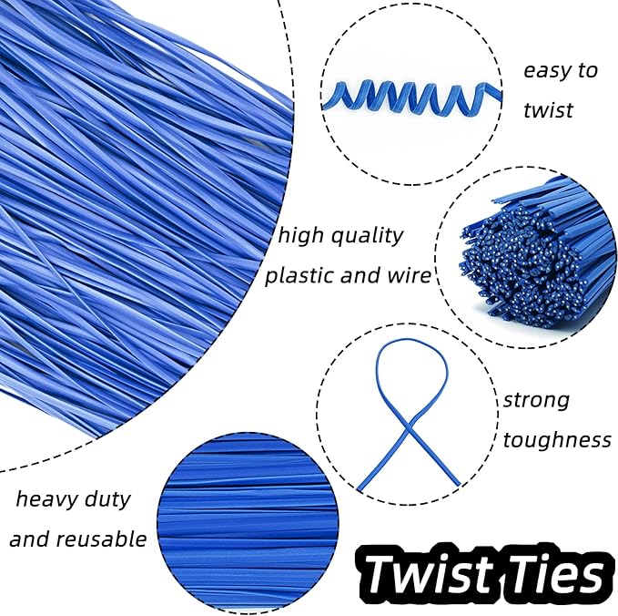 Blue Plastic Twist Ties Bulk, 6 Inch Reusable Twist Ties Garden Ties for Plants, 500 Pcs Metallic Twist Ties for Bread Bags, Vines and Wrapping Cords, Christmas Decor