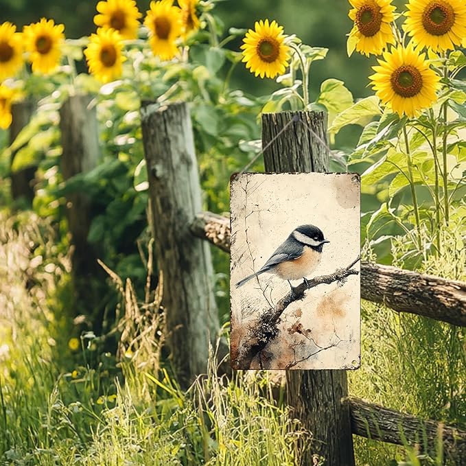 Chickadee Bird Chickadee Retro Wildlife Vintage Tin Sign Wall Art Decor for Home Living Room Kitchen Garden Bedroom Office Hotel Cafe And Pub Decoration 12x16inch