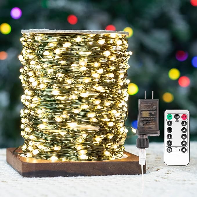 Fairy Lights Plug in,66FT 200LEDs Waterproof Led String Lights,8 Modes Remote Twinkle Light for Outdoor Indoor Christmas Wedding Birthday Garden Party Decorations,Green Wire,Warm White