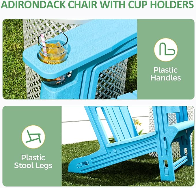 Adirondack Chair, Plastic Outdoor Patio Adirondack with Cup Holder, 400 LBS Capacity Recliner Chair Garden for Backyard Lawn Beach Sky Blue