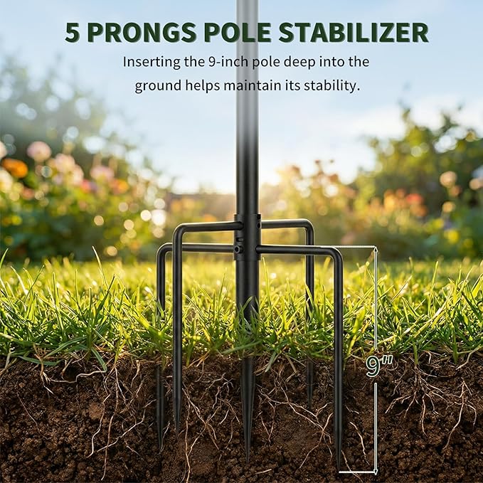 LONA Heavy Duty Bird Feeder Pole - 105 Inch Adjustable Height with 0.9-Inch Dia Bird House Pole Mount Kit for Outdoors, Squirrel Proof Baffle, 5-Prong Base, Feeding Stand for Hanging Feeders