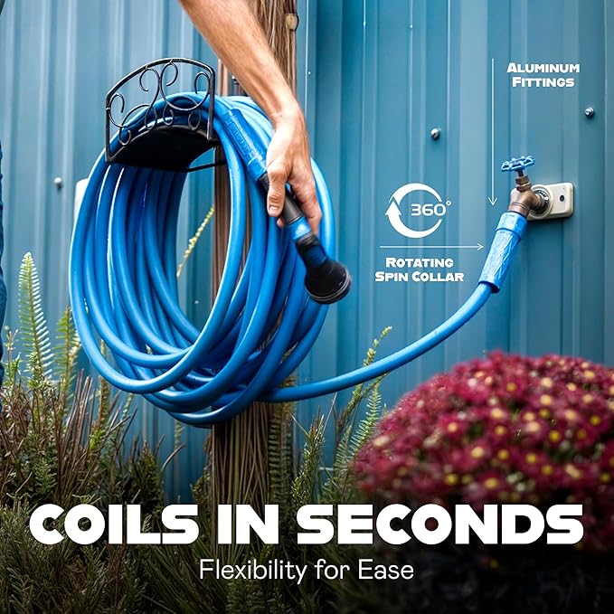 INVICTUS 25 Ft Garden Hose with Sprayer Nozzle, 2-Layer Heavy Duty Drinking RV Water Hose 25 Ft x 5/8 in. Flexible, Lightweight, NON Expandable, Kink Resistant, Easy Connect Fittings, 400 PSI
