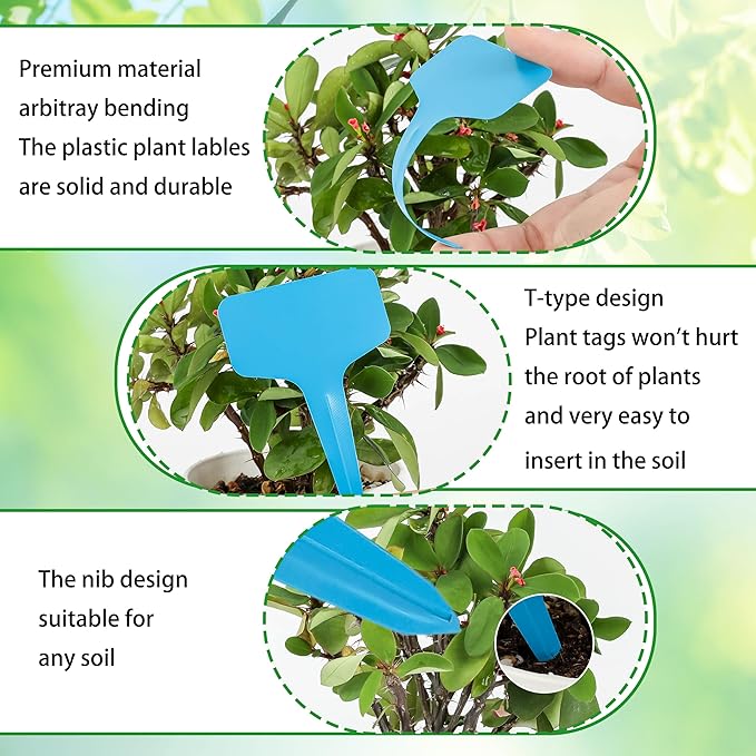 Plant Labels Tags 200Pcs T-Type Plant Markers Plastic Plant Label Garden Labels Tags Plant Labels for Outdoor Garden Waterproof Plant Label Identification Stakes with Permanent Marking Pen 5 Colors