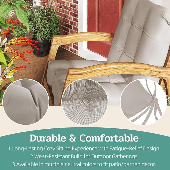 Outdoor Chair Cushions Set of 2, 42x21x4 Inch Patio Cushion for Dining/Rocking Chairs, High Back Soft Seat Pad with Ties, Indoor Outside Use, Fade-Resistant & Waterproof, Beige