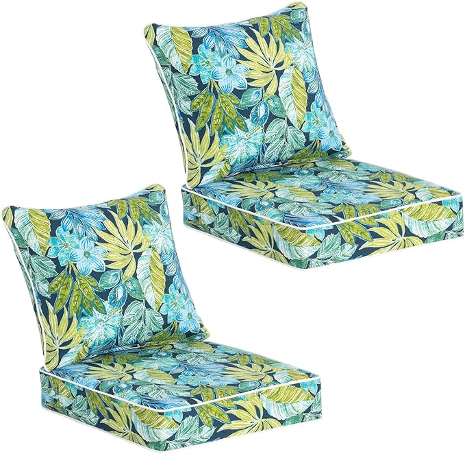 COZYVIDA Outdoor Deep Seat Cushion Set of 2, 24"x24" Seat & 25"x22.5" Back, C0 Water-Resistant Breathable Polyester, UV-Resistant 1000+ Hrs, 30D Foam,YKK Zippers,Jungle Floral