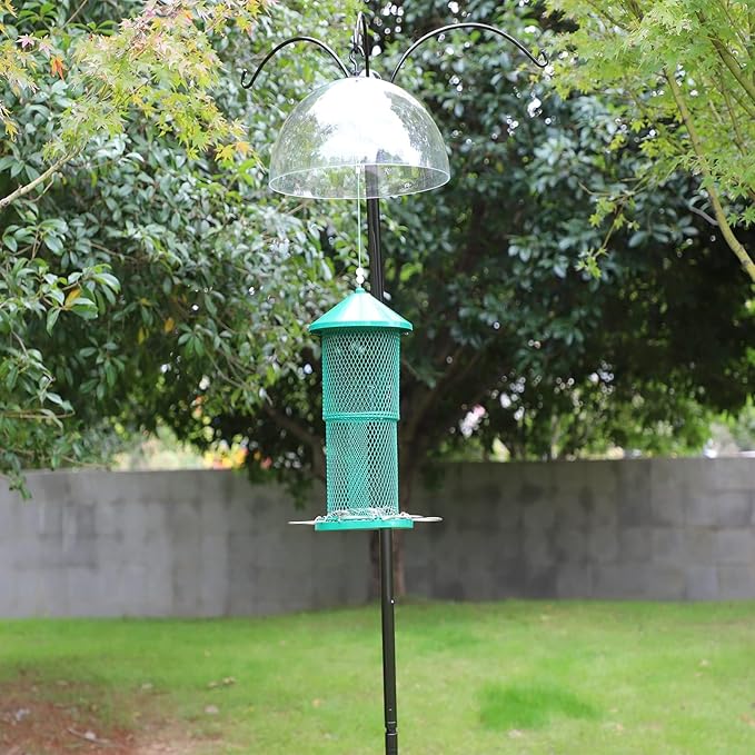 Squirrel Baffle for Shepherp's Hook, Or Squirrel Baffle for Hanging Bird Feeder,12" Clear Dome Protective Cover.
