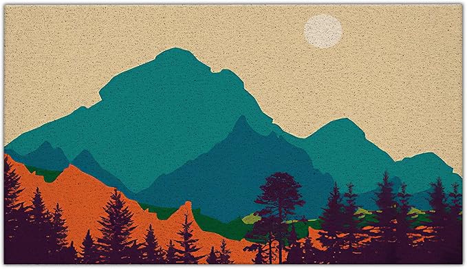 Nogrit Abstract Boho Green Mountain Woodland Forest Nature Landscape Waterproof Door Mat Outdoor Entrance 17x30 Inch Non-Slip Doormat for Bohemian Home Front Door Porch Outdoor Indoor Decorations