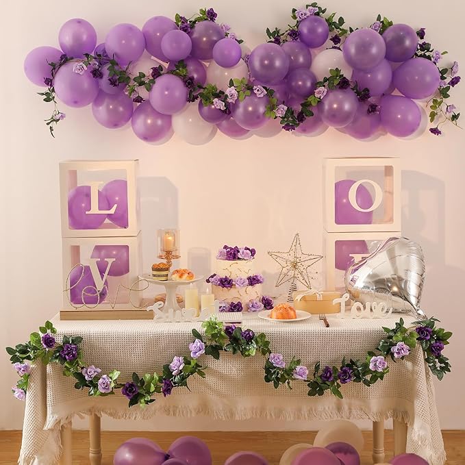 JUSTOYOU 2 Pack (15.8FT) Fake Rose Garland, Artificial Roses Vines Flower Garland Hanging Floral Vine Wedding Home Backdrop Party Arch Arrangement Decoration