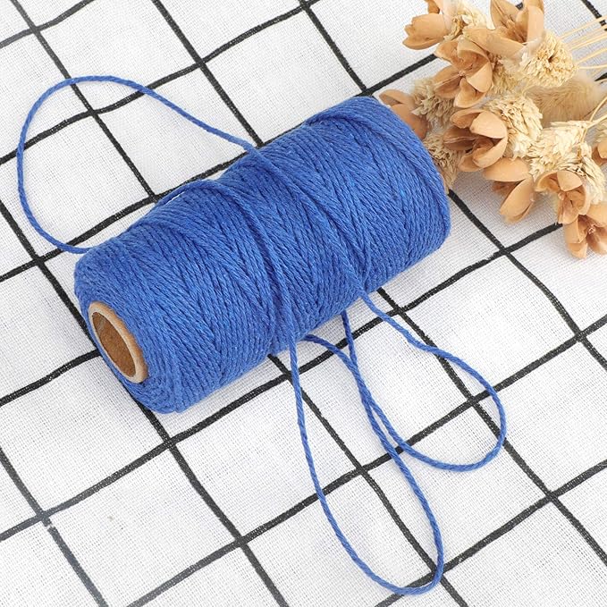 jijAcraft Blue Cotton String, 328Ft Butcher String, 2MM Craft Twine, Soft Cooking Twine, Cooking Natural Cord for Graduation Gift Wrap, DIY Crafts, Home Decor