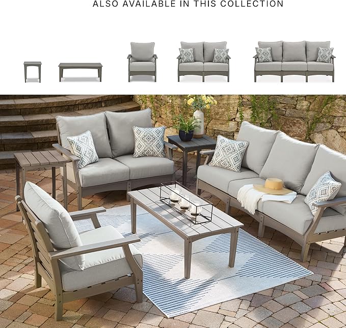 Signature Design by Ashley Outdoor Visola Lounge Chair, 2 Count, Foam Cushion, Nuvella Weather Resistant Fabric, HDPE Material, 30" W x 32.5" D x 37" H, Gray