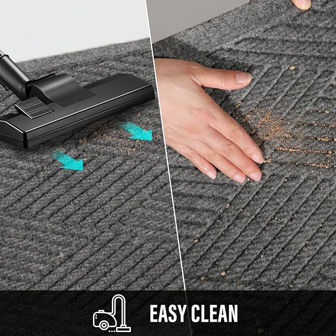 Sturdy Front Door Mat, Absorbent Muddy Dirt Resist Welcome Door Mats Outdoor Indoor, Stain and Fade Resistant, Non-Slip Rubber Backing Low Profile Doormat for Entryway, 47×32, Grey