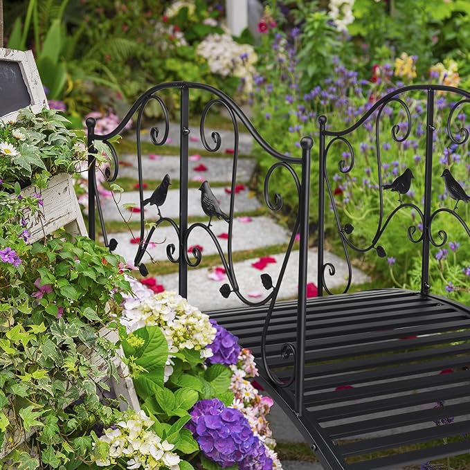 Outvita Metal Garden Bridge for Outdoor, Elegant Decorative Bridge with Powder-Coated Finish and Security Guardrail for Patio Pond Backyard Landscaping (Garden)