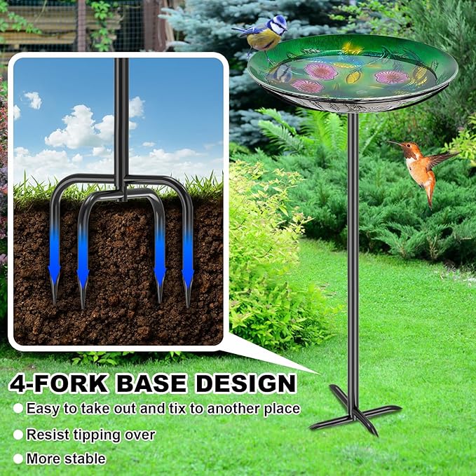 Metal Bird Bath for Outside, Vintage Freestanding Birdbaths & Birdfeeder, Bird Baths Feeder Bowl for Outdoors Garden Patio Yard Lawn Decor (Colorful Green)