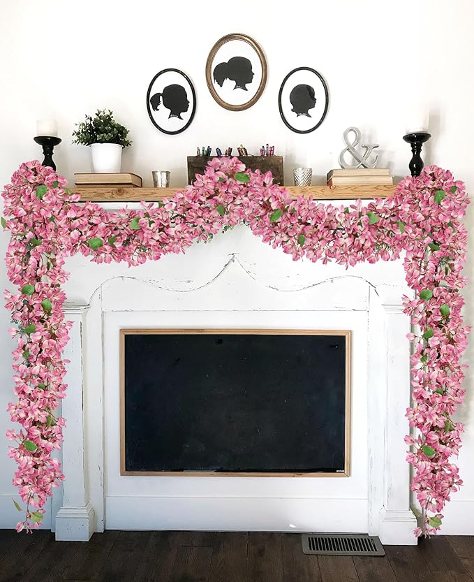 Briful 6ft Bougainvillea Flower Garland – Artificial Silk Floral Vine with Built-in Hook Faux Flower Garland for Backdrop Table Wall Wedding Party Home Decoration(Pale Pink)
