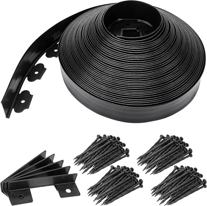 Landscape Edging 2.5 Inch Tall 100 FT, Black Edging for Landscaping with 5Pcs connectors and 120 Pcs Anchoring Spikes for Garden Flower Beds Yard Lawn