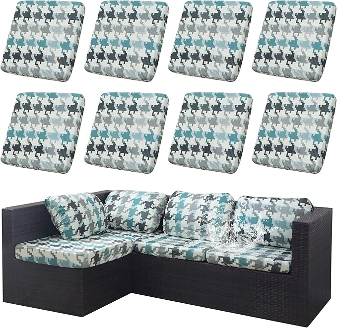 8Pcs Outdoor Cushion Covers, Patio Cushion Covers,Stretch Elastic Slipcovers, Replacement Washable & Reusable Furniture Protector for Patio Couch (Mosaic-Pattern,Cover Only)