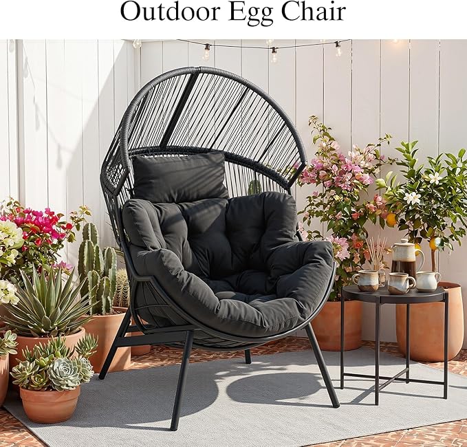 ONBRILL Egg Chair for Outdoor & Indoor, Patio Wicker Chair with Thick Cushion, Oversized Rattan Chairs for Balcony, Porch & Backyard, 550 LBS Heavy Duty & Comfy Basket Chairs for Living Room, Bedroom