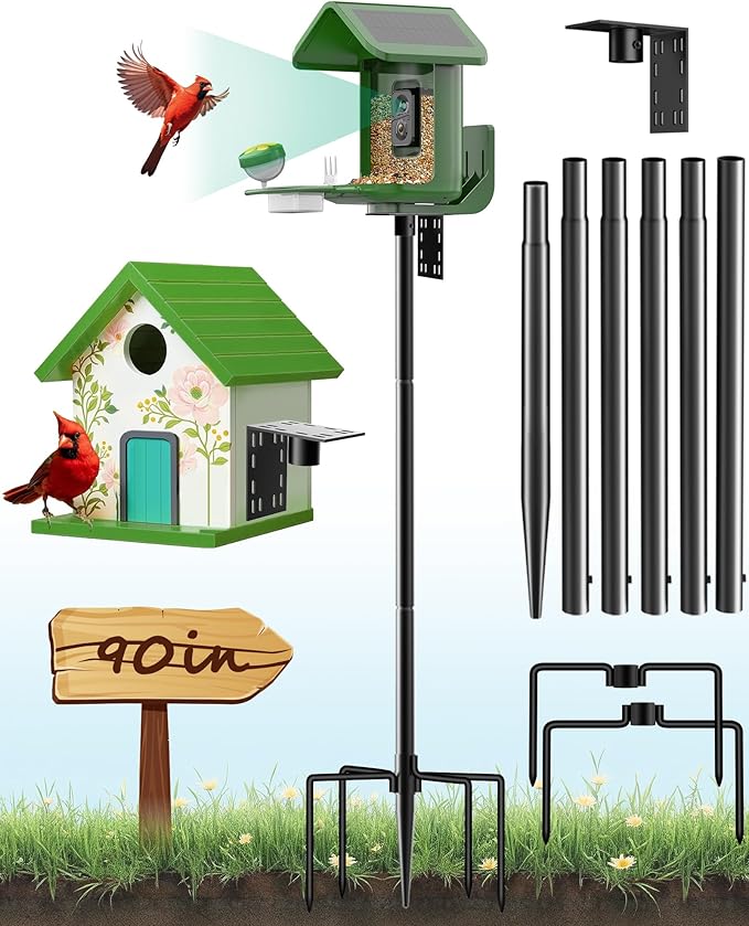 Bird Feeder Pole – 90 Inch Height Bird House Pole with 1-Inch Dia Heavy Duty for Birdfeeders, Feeding Stand with Mount Kit for Outdoor, Slip-Fit Connection, Black