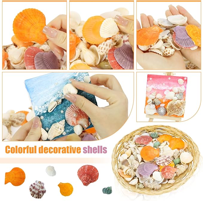 Mixed Sea Shells, 100+ Pcs Beach Seashells Starfish, Various Sizes Ocean Seashells for Fish Tank Vase Fillers, Beach Theme Party Wedding Decor, Candle Making, DIY Crafts