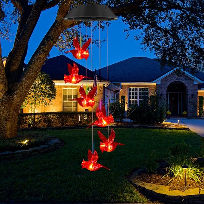 Cardinal Solar Wind Chimes for Outside, Cardinal Solar Hanging Lights Outdoor Wind Chime for Garden Patio Decor, Unique Gifts for Mother Mom Grandma Women Birthday